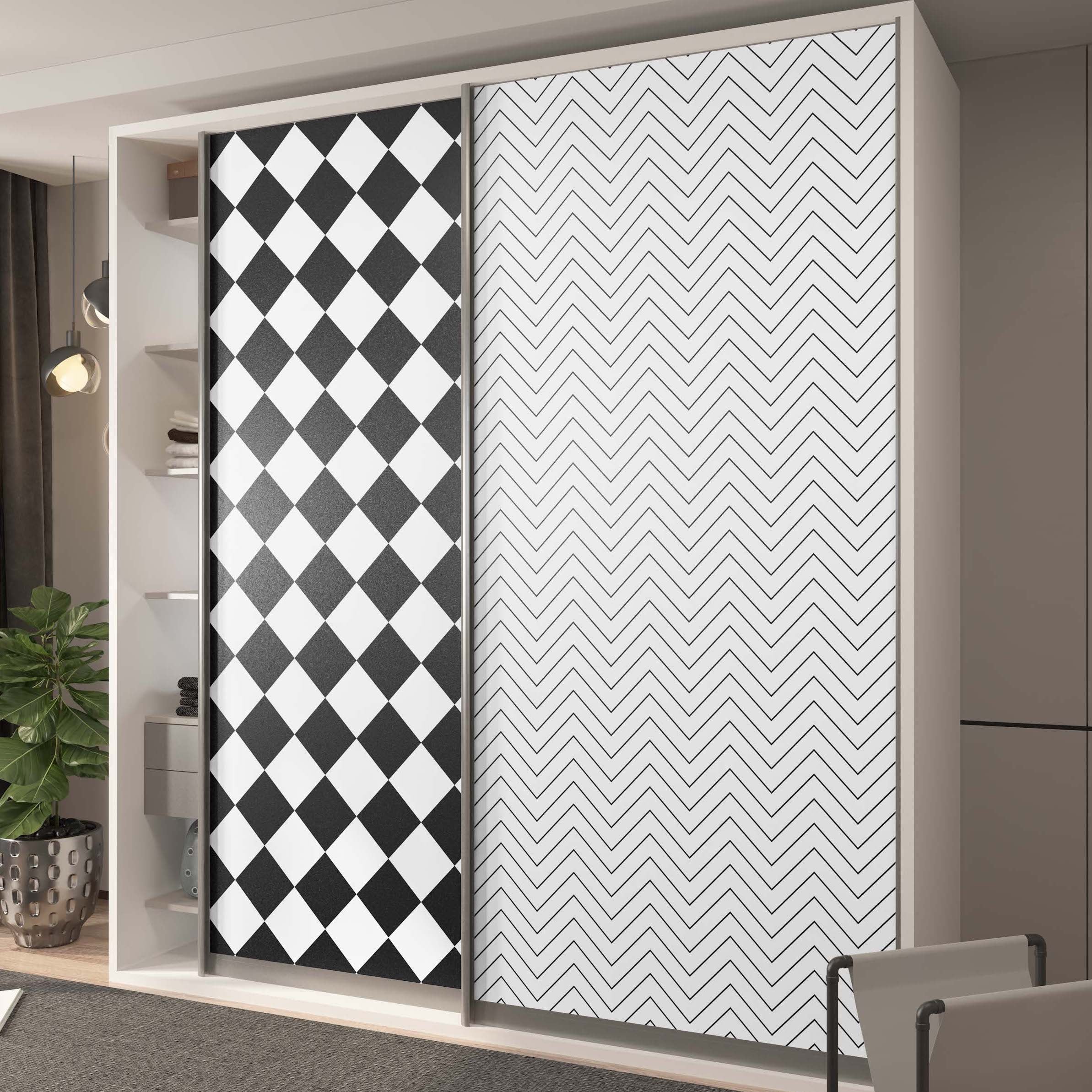 Removable Peel and Stick Wallpaper of Checkered Zigzag